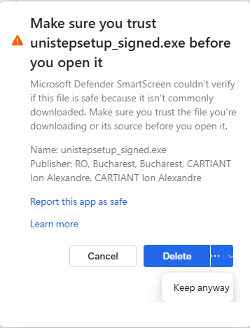 Download warning (Edge) 